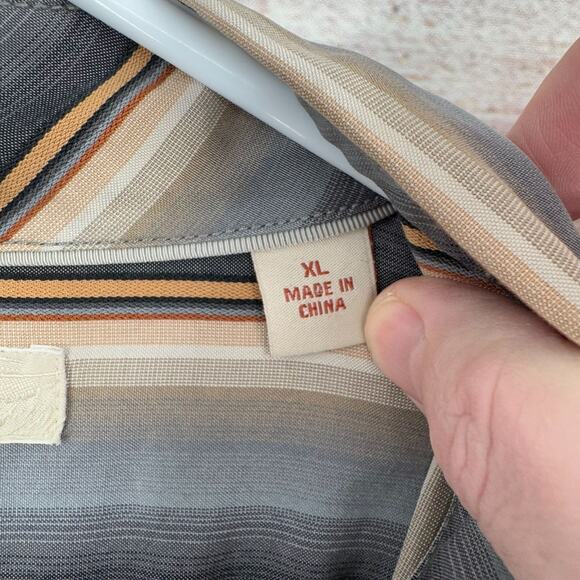 Tommy Bahama Silk Striped Long Sleeve Button Down Shirt Men's XL Blue/Beige/Gray - Picture 7 of 15